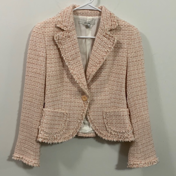 Zara Jackets & Blazers - ZARA Basic Pink and white Blazer, Size 6, Good condition, extra button included